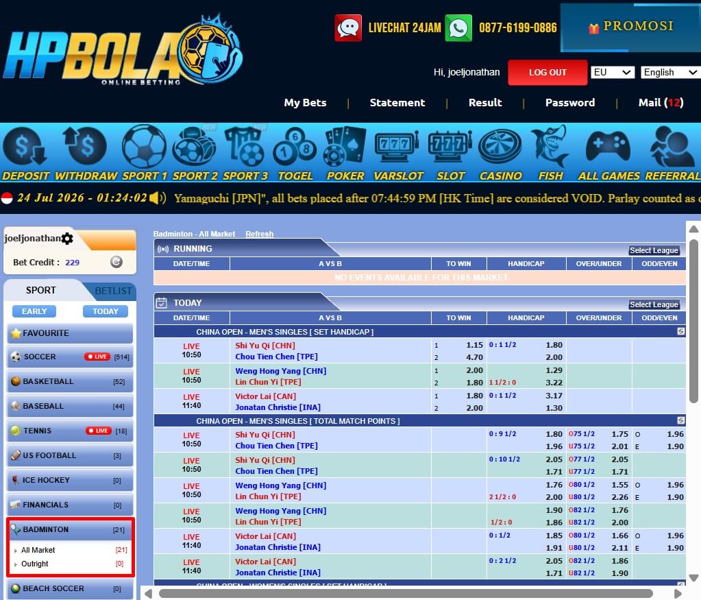 Papan Pasaran Badminton HPBOLA