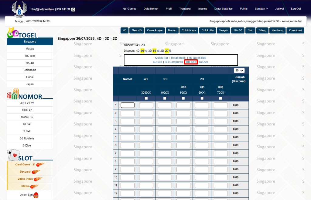 Form Input BB Kop HPBOLA