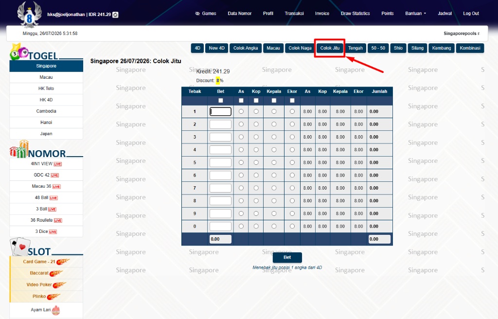Form Taruhan Colok Jitu di HPBOLA