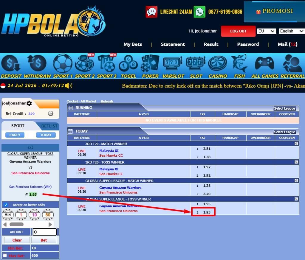 Tiket Taruhan Cricket HPBOLA