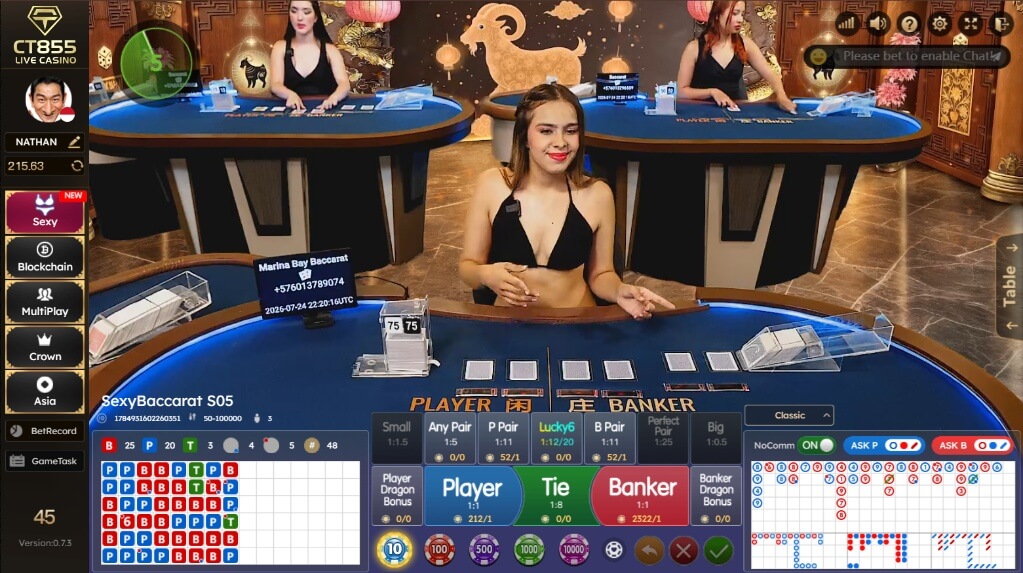 Tampilan Meja Live Baccarat Provider CT855 HPBOLA