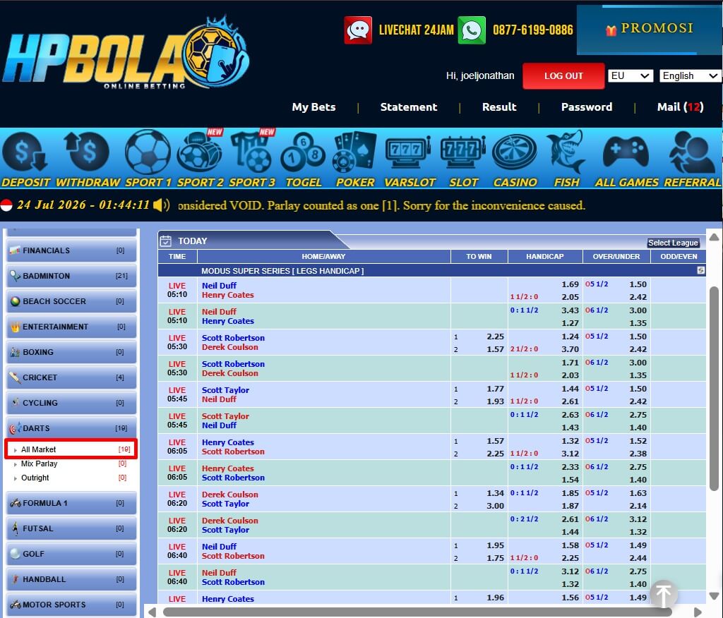 Papan Pasaran Darts HPBOLA