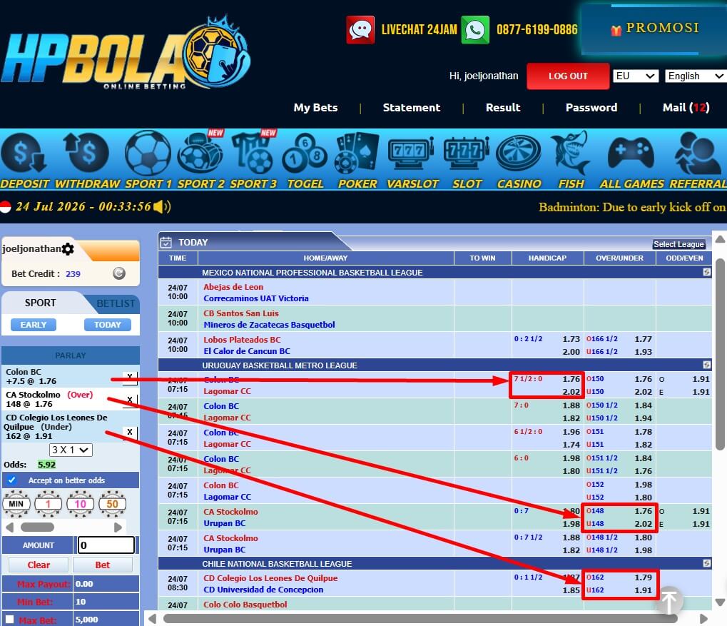 Tiket Taruhan Mix Parlay Basket HPBOLA