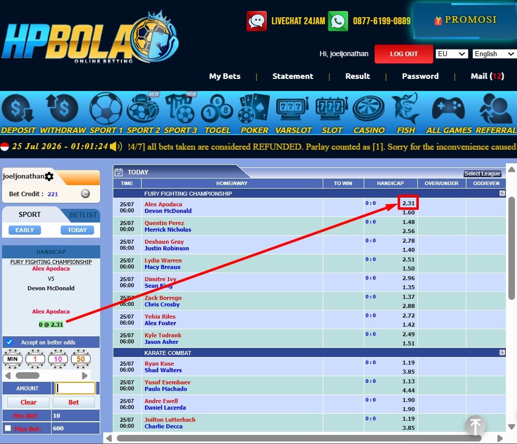 Tiket Taruhan MMA HPBOLA