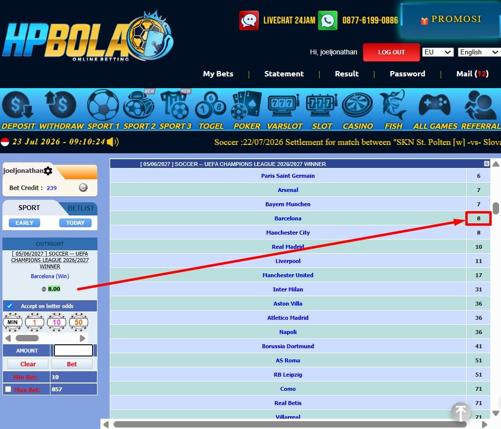 Tiket Taruhan Outright HPBOLA