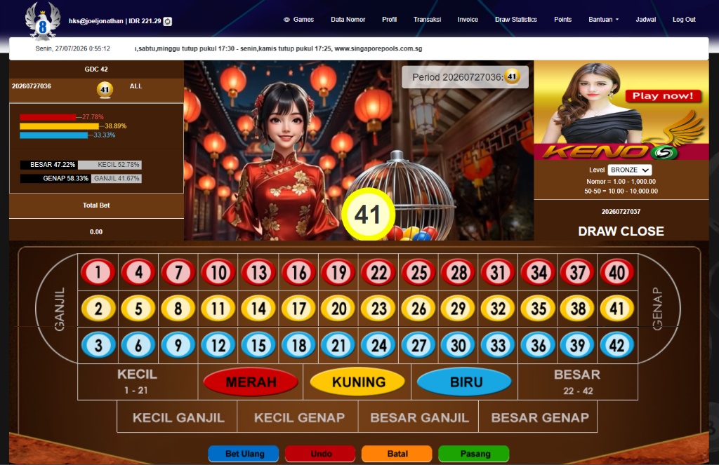 Tampilan Meja Taruhan Live Game GDC 42 HPBOLA