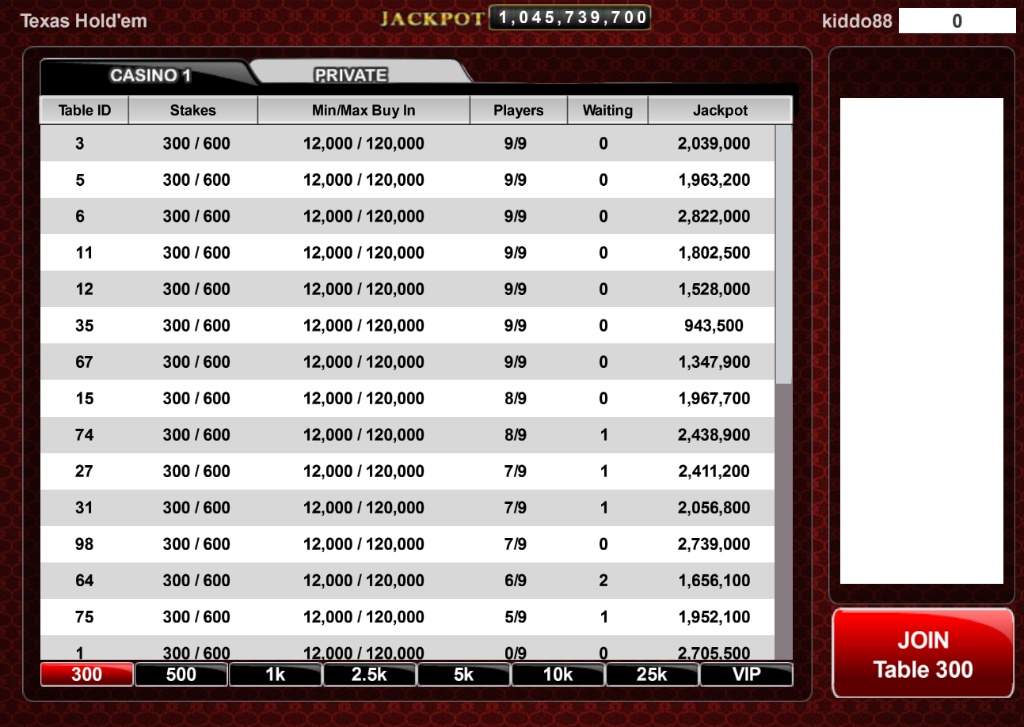 Tampilan Lobby Meja Permainan Texas Holdem Poker HPBOLA