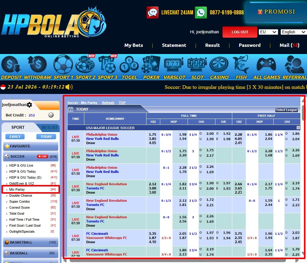 Menu Mix Parlay HPBOLA