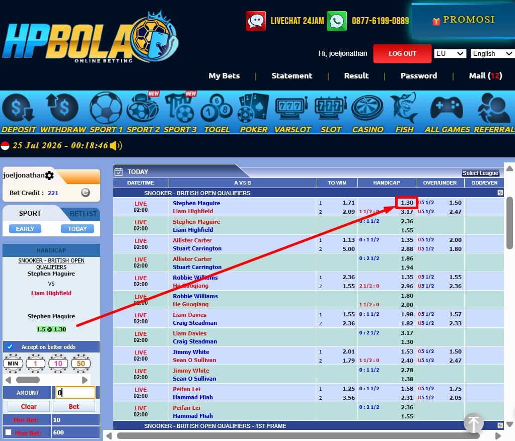 Tiket Taruhan Pool Snooker HPBOLA
