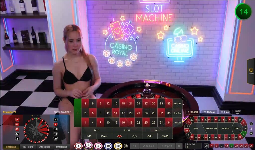 Tampilan Meja Live Casino Roulette HPBOLA
