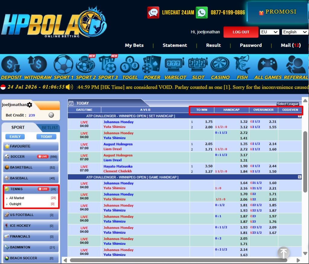 Papan Pasaran Tennis HPBOLA
