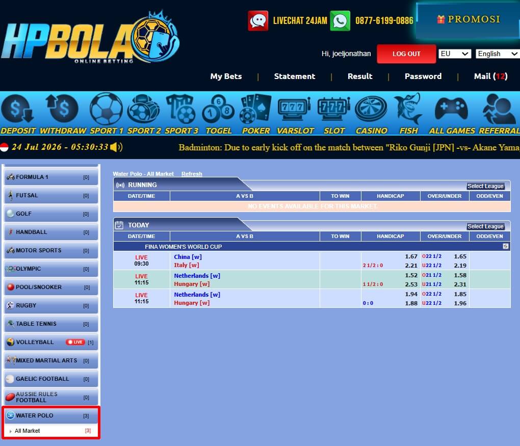 Papan Pasaran Water Polo HPBOLA